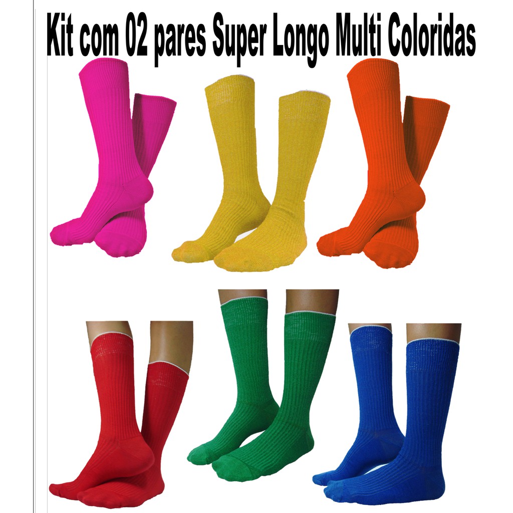 Meias de Skate Coloridas Cano Alto 28 Cm - Kit C/ 2 Pares - Cores Firmes e Vibrantes