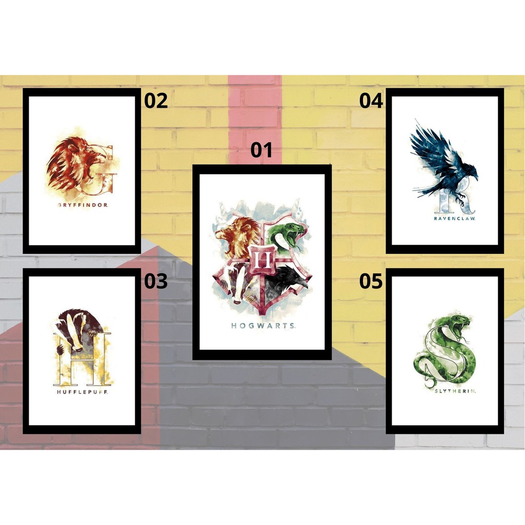Quadros Decoração Harry Potter Filme Grifinória Sonserina Corvinal Lufa Lufa