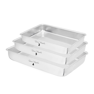 KIT 3 Forma Assadeira Bolo Retangular N 2 - 3 - 4 Aluminio - F11