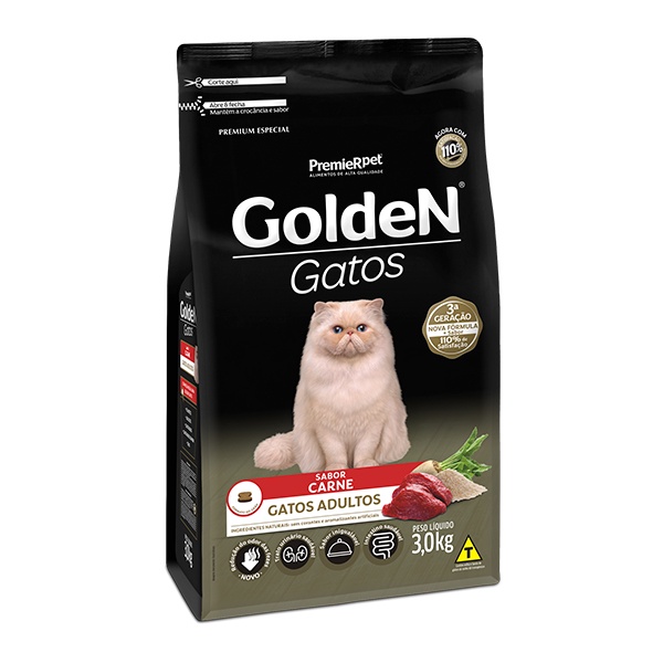Ração Golden para Gatos Adultos Sabor Carne - 3Kg em Oferta na Shopee