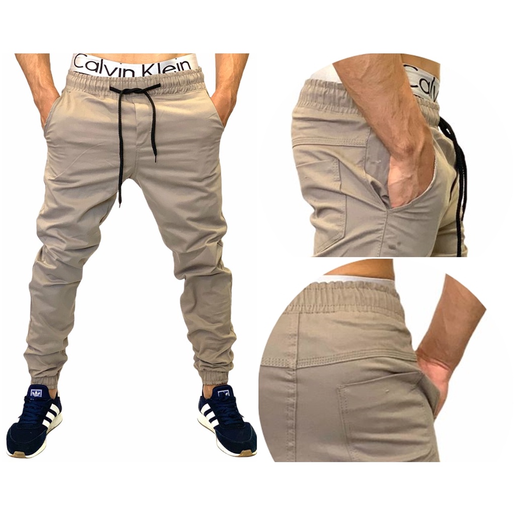 Calça Jogger Masculina - Cores Básicas e Camufladas - Lisas e Rasgadas - Cáqui