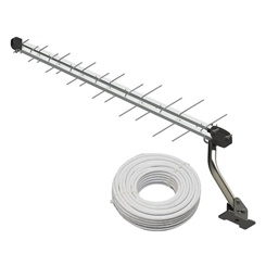 Kit Antena Externa Digital UHF HD 28 Elementos + 10MT Cabo Rgc 6 95% + Suporte Mastro