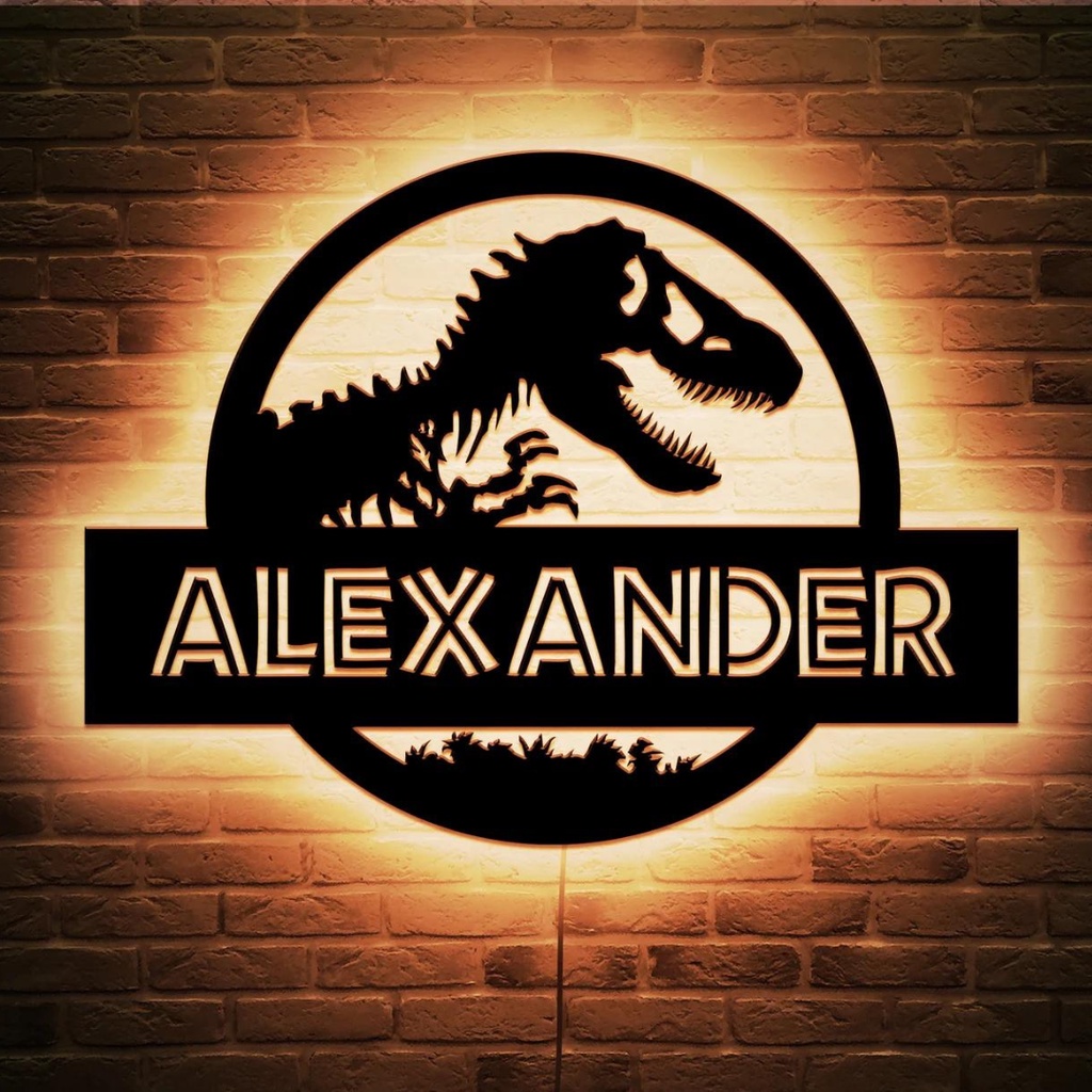 Quadro de Led Painel Luminoso Jurassic World Domínio Personalizado Com Seu Nome Led Rgb Mdf 3mm