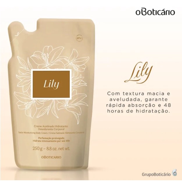 Refil Creme Acetinado Desodorante Hidratante Corporal Lily 250g - O Boticário