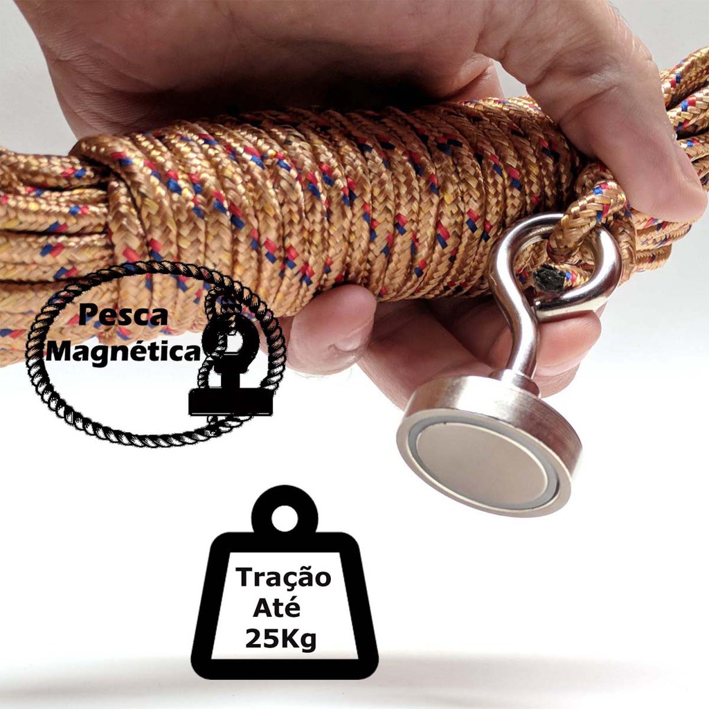 Imã De Neodímio Para Pesca Até 25Kg De Tração Gancho Magnético De Neodímio Redondo