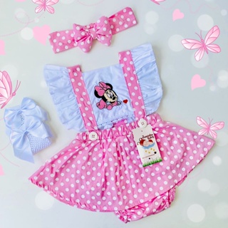 Jardineira Infantil Minnie Rosa Menina Bebe Body Romper 2 peças em Oferta na Shopee