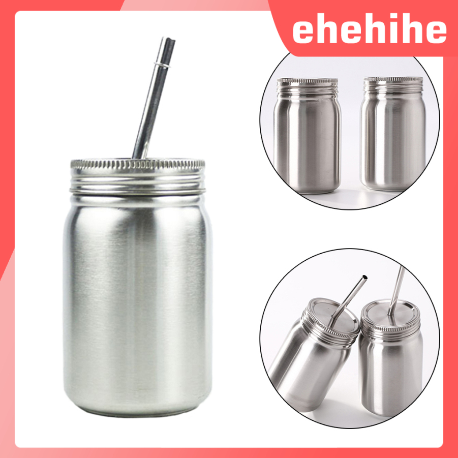 Ehehihe Mason Jar With Straw And Lid Iced Coffee Travel Mug Stainless Steel Drinking Tumbler Insulated Metal Cup Hot Cold Mason Shopee Brasil