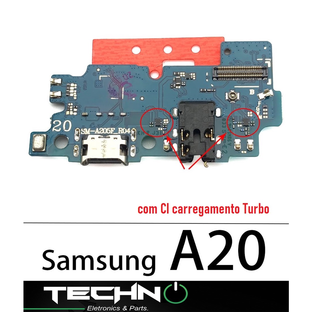 Placa Conector USB Carga para Celular Samsung A20 A205 Turbo