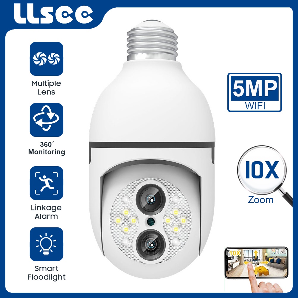 LLSEE HD 5MP Lente Dupla Sem Fio Lâmpada Wifi Rastreamento Automático Vídeo 10x Zoom Visão Noturna IP Câmera CCTV De Inteligente