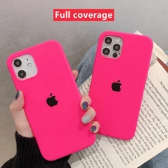 Rosa Brilhante Para iPhone 18/17/16/15/13/14/12/11/Pro max/Ar/XS XR/7/8/Plus/SE/Mini/Capa De Telefone De silicone Líquid