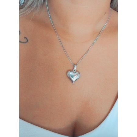 Colar e Brinco Corrente de Coração Grosso Aço Inoxidável Antialérgico Feminino Feminina Moda Blogueira