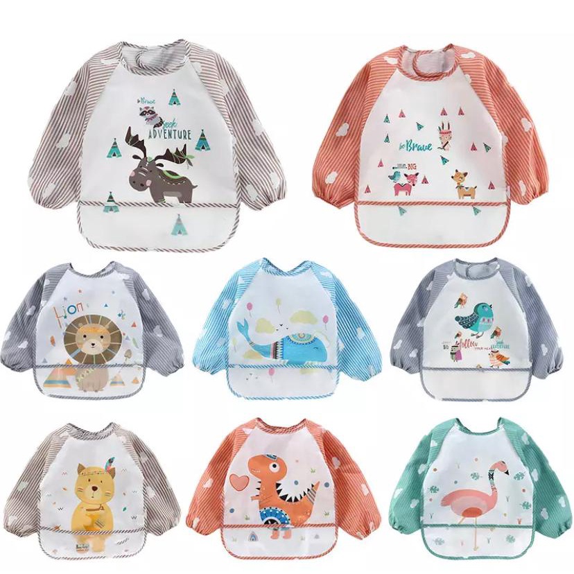 Babador Manga Longa Impermeável com Cata Migalhas para Bebe e Criança em Oferta na Shopee