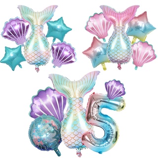 5pcs Sereia Ballon Cauda De Em Forma De Balão De Alumínio Sob A Festa Temática Do Mar Decorações De Aniversário De Menina