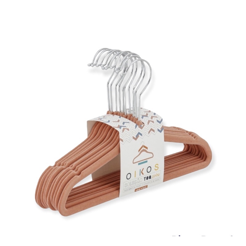 Cabide De Veludo Infantil Rosa Kit Com 10 Unidades - Oikos