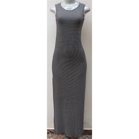 Vestido Longo Listrado Branco e Preto Lena Tamanho G