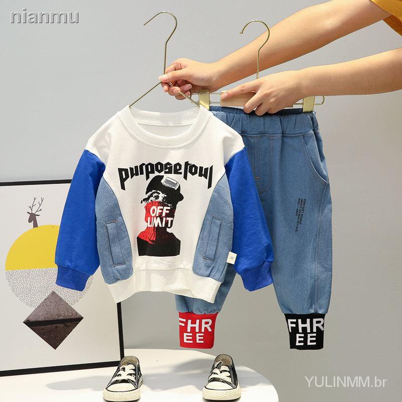 Yl Ready Stock Terno Menino Outono 21 Nova Moda Primavera Bebe Infantil Camisola Bonito De Duas Pecas Tres Anoscasaco Feminino Female Coat Shopee Brasil