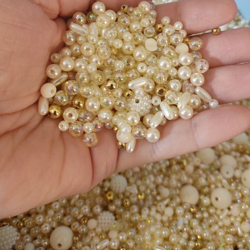 Blend Mix Pérolas Bolinhas Miçangas CREME Tamanhos e formas VARIADOS em Oferta na Shopee