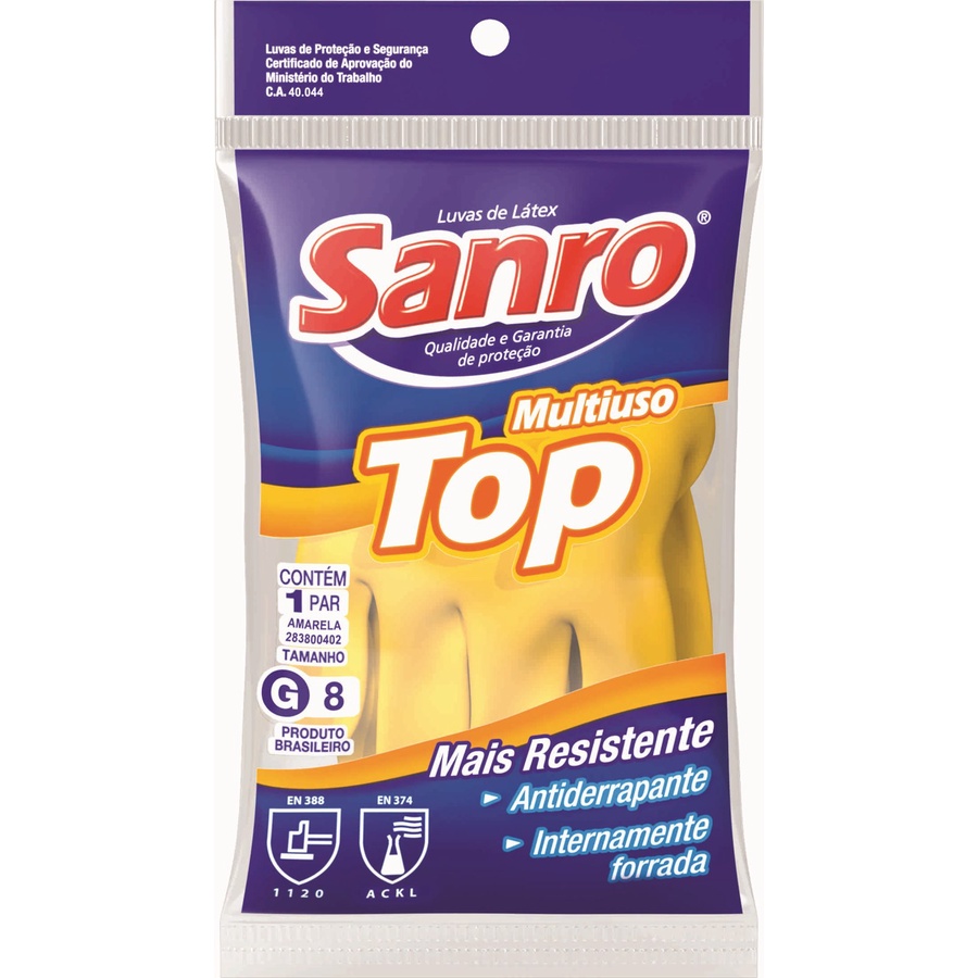 Luva Limpeza Latex Sanro Top Amarela - P/M/G
