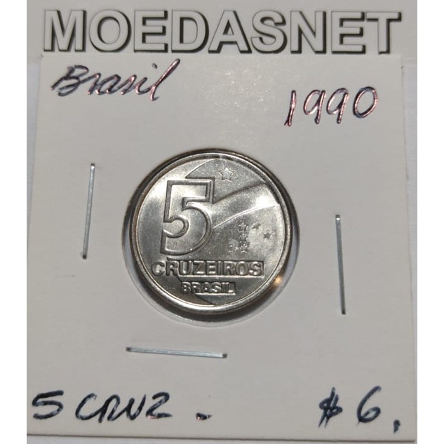 MOEDA 5 CRUZEIROS 1990 - INOX - MBC - SALINEIRO