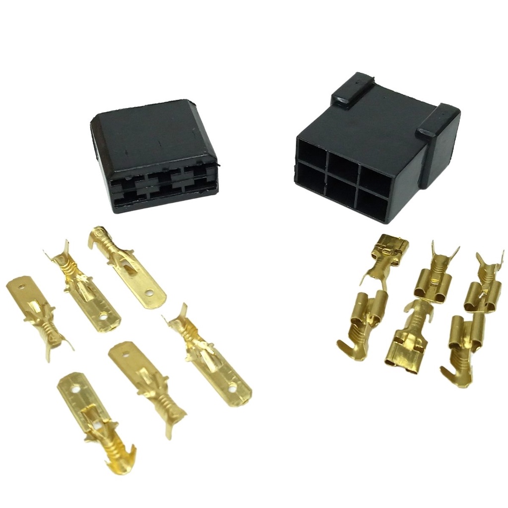 Conjunto Conector 6 Vias Com Terminais 6,3mm (macho E Fêmea) Ótimo Acabamento Resistente Reforçado