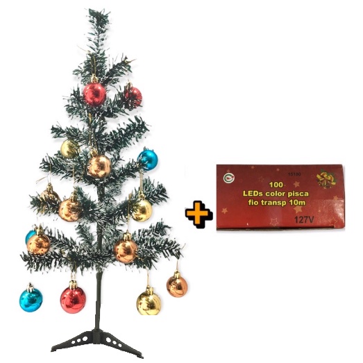 Arvore De Natal 60 cm Decorada pequena Com 15 Bolinhas coloridas + Pisca  Pisca 127v com 10 metros comprimento festas e comemoracoes | Shopee Brasil