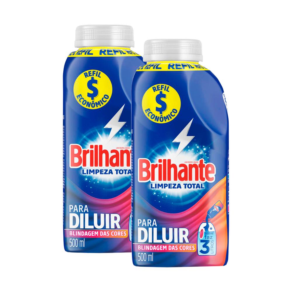 Kit 2 Refil Sabão Líquido Concentrado Brilhante Limpeza Total 500ml - Home & Living