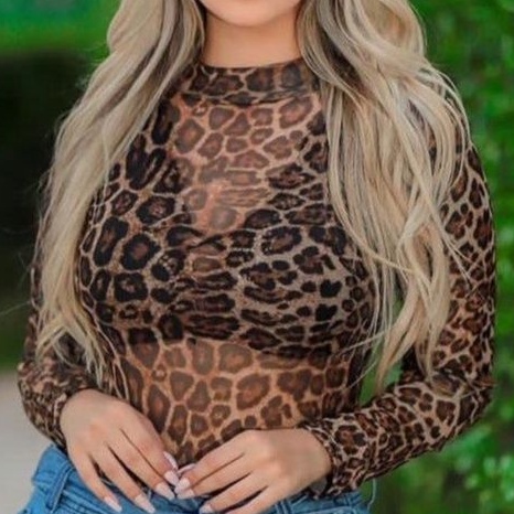 Body Tule Onça Manga Longa / Animal Print Estampa Oncinha Transparente Bori