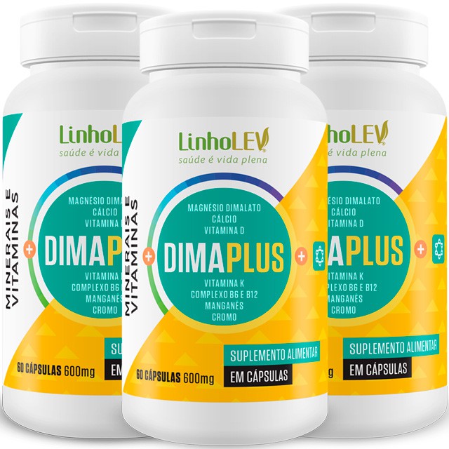 Dimaplus Composto 3 Frascos - Vitamínico B6 K D  B12 Mineral Cálcio Magnésio Picolinato Cromo Manganês
