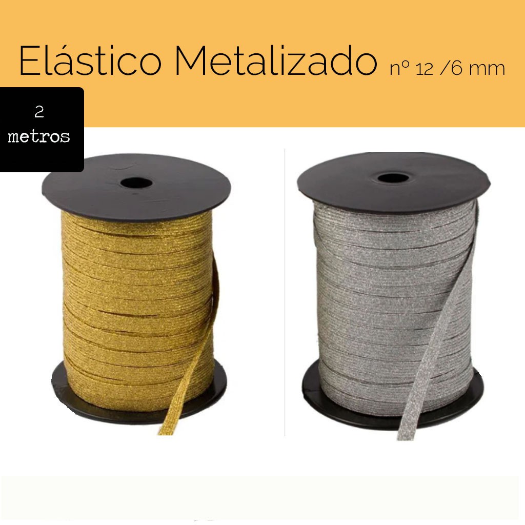 Elástico Metalizado DOURADO OU PRATA São Jose Nº12 - 6mm - 5 metros em Oferta na Shopee