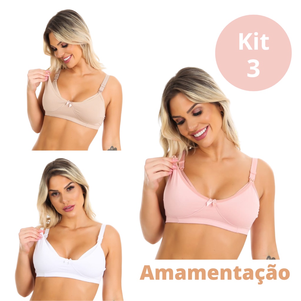 Kit 3 Sutiãs Amamentação Maternidade Grávida Sutian Reforçado Pós Parto - AmaLiz