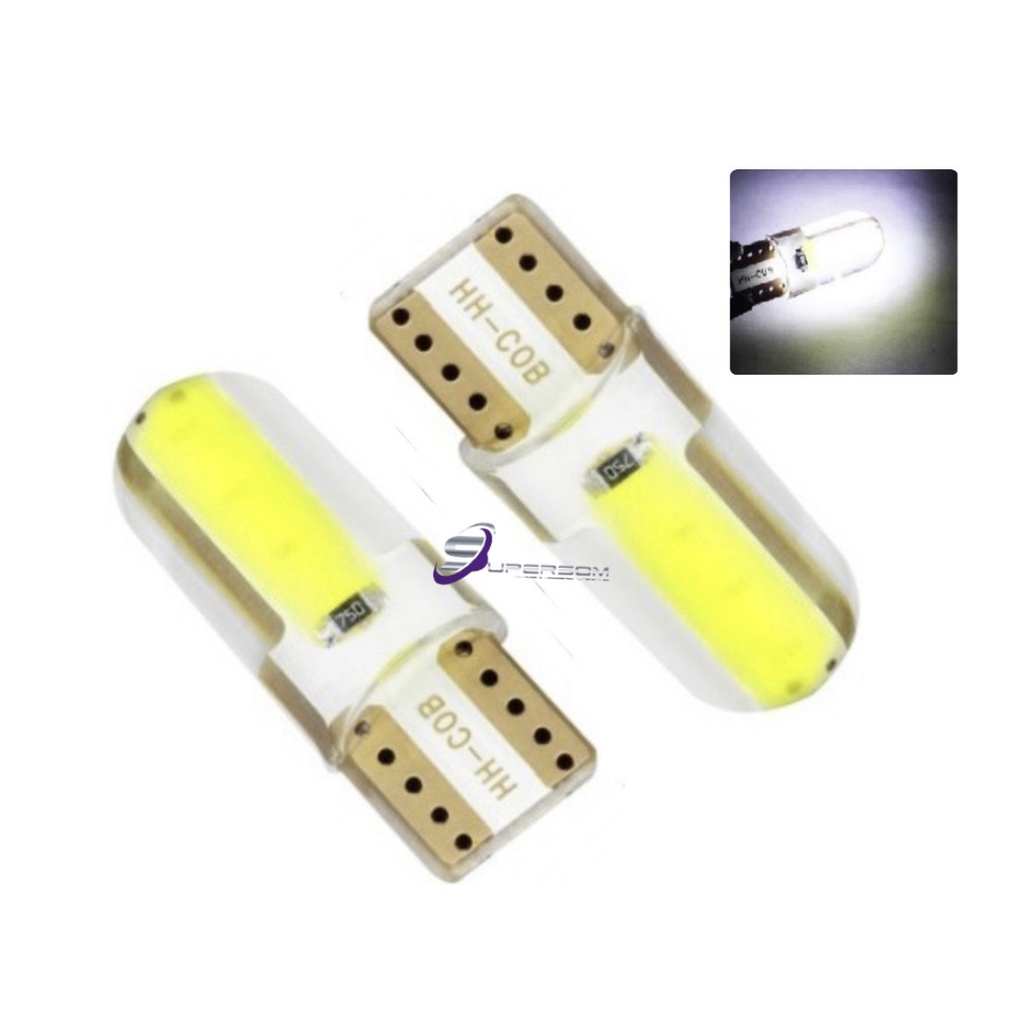 Kit 2 Lampada T10 Siliconada Cob6 Led W5w Branca 12v