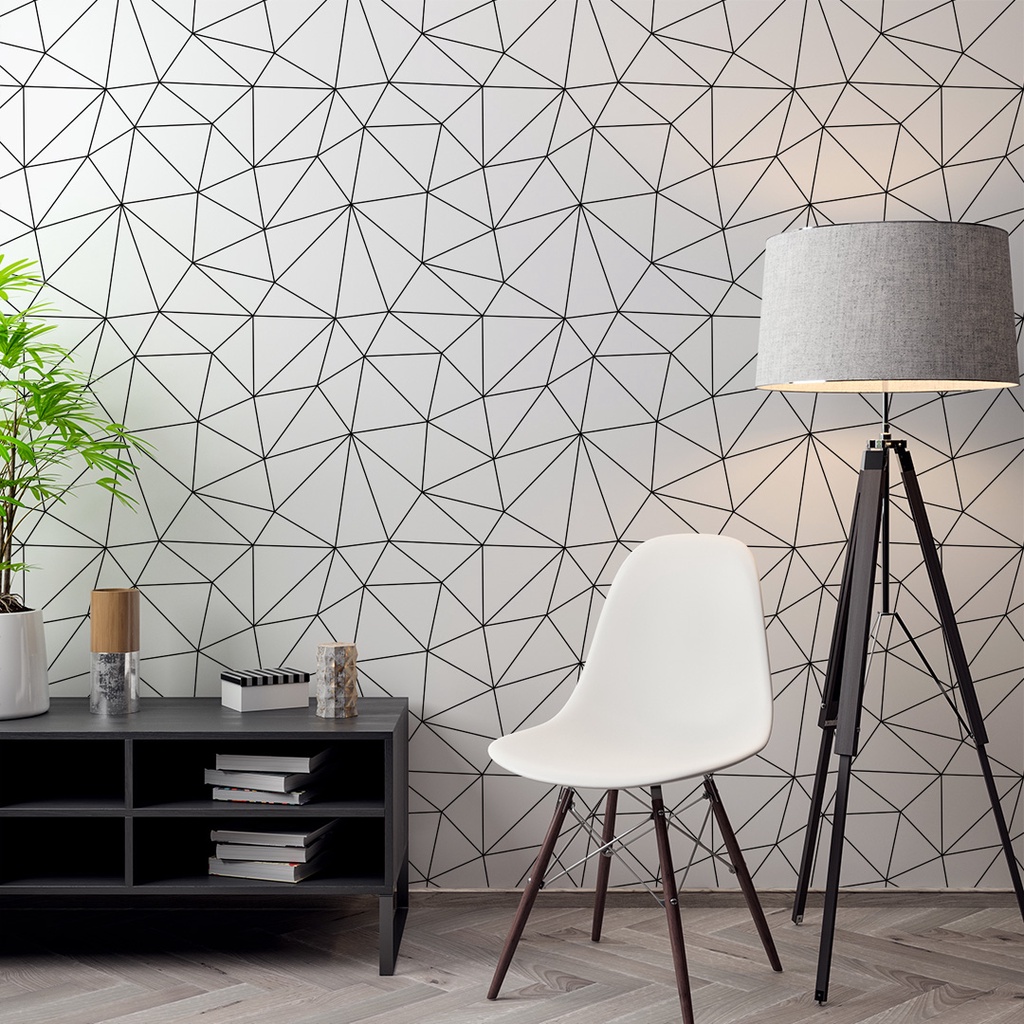 Papel de Parede Adesivo Zara Silver Linhas Pretas Com Fundo Branco Decoração Lavável Sala Quarto 3D - Pro Decor