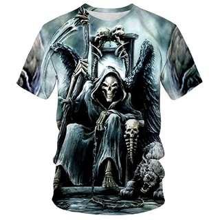 Camiseta Masculina Harajuku De Verão Com Estampa De Caveira Manga Curta Hip Hop O Pescoço Camisetas De Tamanho Grande