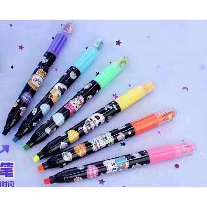 Canetas Marca Texto Neon  Ponta Estrela com lantejoulas com 6 cores em Oferta na Shopee