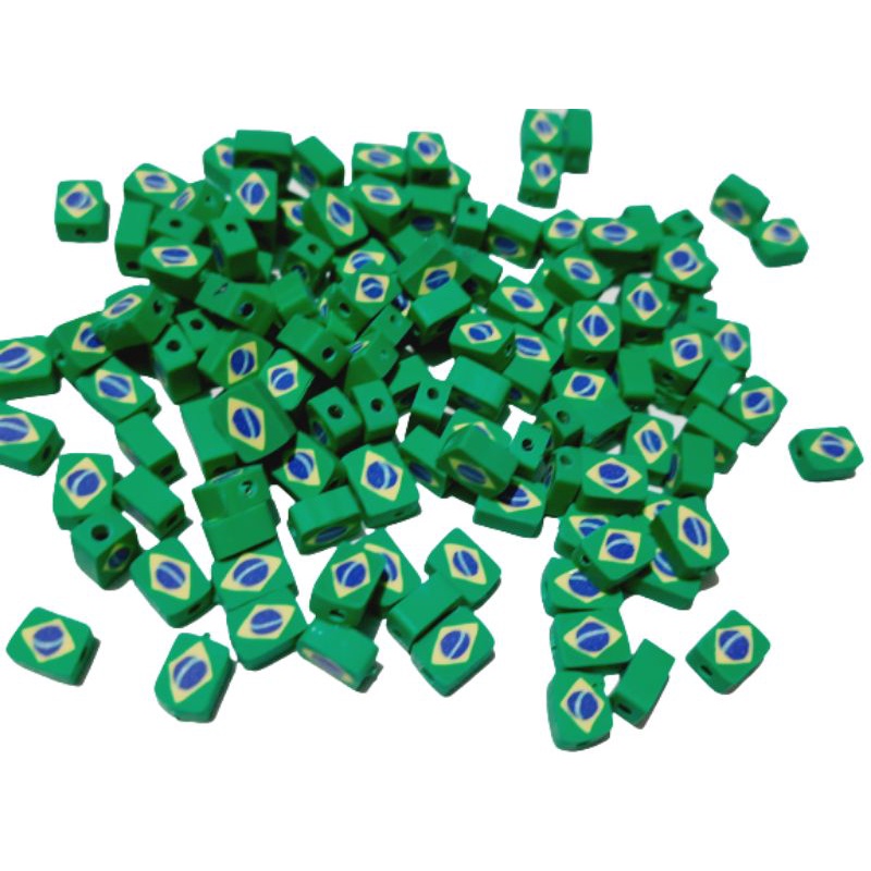 Miçanga entremeio bandeira do Brasil emborrachado 10 unidades em Oferta na Shopee