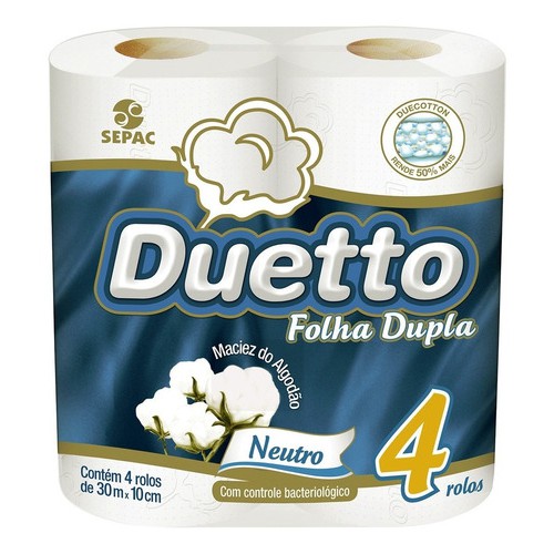 Kit 3 pacote  Papel Higiênico Folha Dupla Neutro Duetto 30m ~ 4 Und.