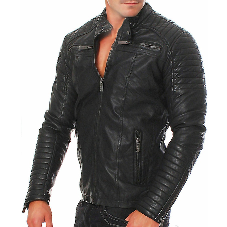JAQUETA DE COURO slim moderna em Oferta na Shopee