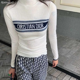 Cristian Women s Dior _ Casual Half Turtleneck Jacquard Carta Slim Camiseta De Manga Comprida De Malha Premium