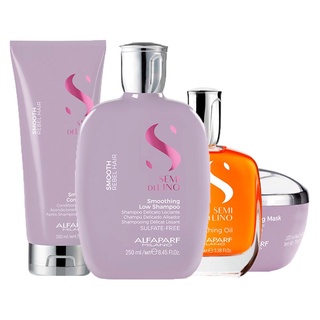 Kit Alfaparf Semi Di Lino Smooth - Sh + Cond + Másc + Óleo
