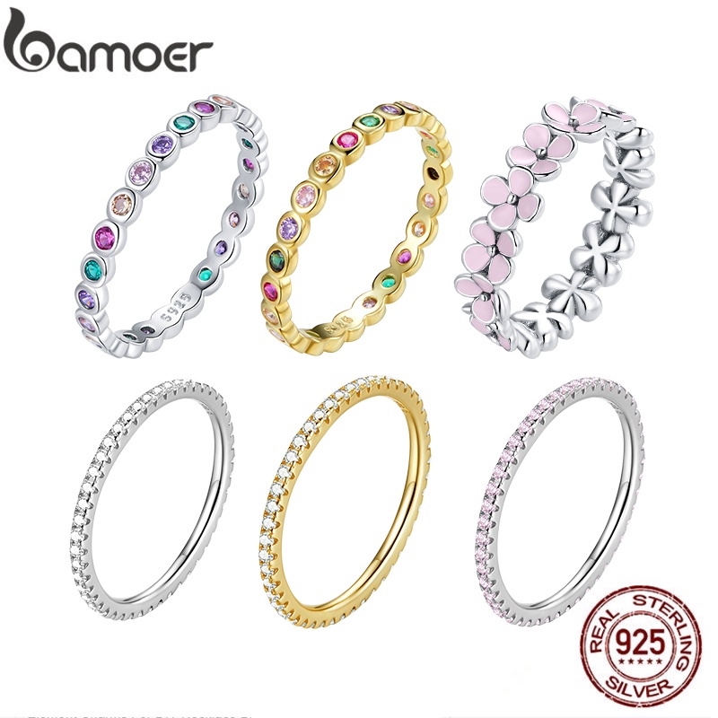 Anel Bamoer Prata 925 Sterling Zircon Mulher Moda Joias Presentes