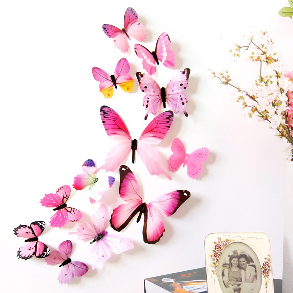 Butterfly 12pcs PVC Butterfly Wall Stickers Wedding Party Butterflies Room Decoration 