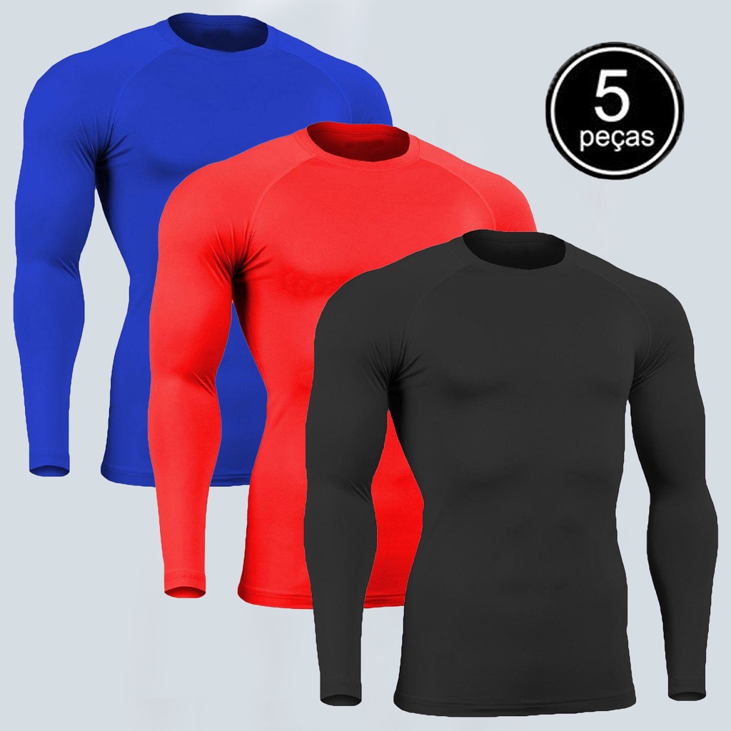Kit 5 Blusa Masculina Proteção UV Esportiva Térmica Poliéster Camisa Manga Longa