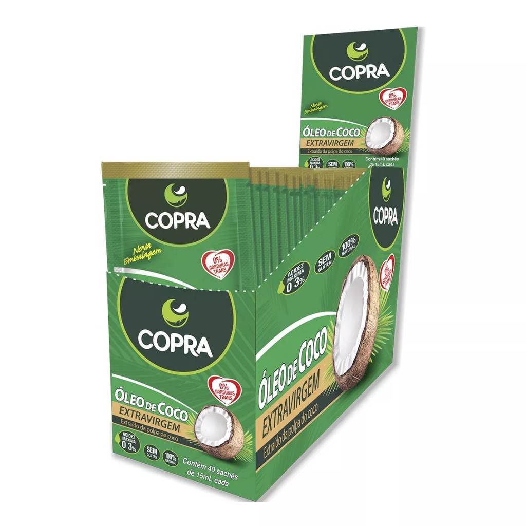 Óleo de coco Extra Virgem Display 40 Sachês 15ml - Copra