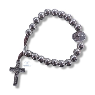 Pulseira Medalha Das Duas Cruzes Pérola Prata