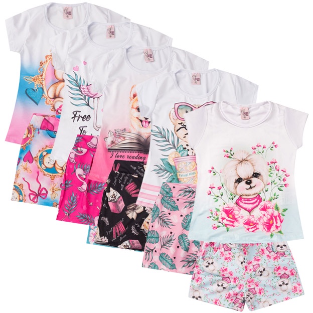 Kit 4 Conjunto Infantil Verão Feminino Premium em Oferta na Shopee
