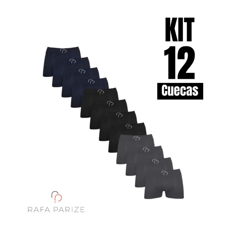 Kit 12 Cuecas RP Boxer Microfibra Poliéster Elastano