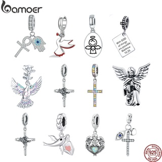 Bamoer Charme Pingente 925 Prata Cruz Coração Anjo Elefante Elemento Dos Desenhos Animados Para Colar Pulseira Acessórios De Moda Jóias