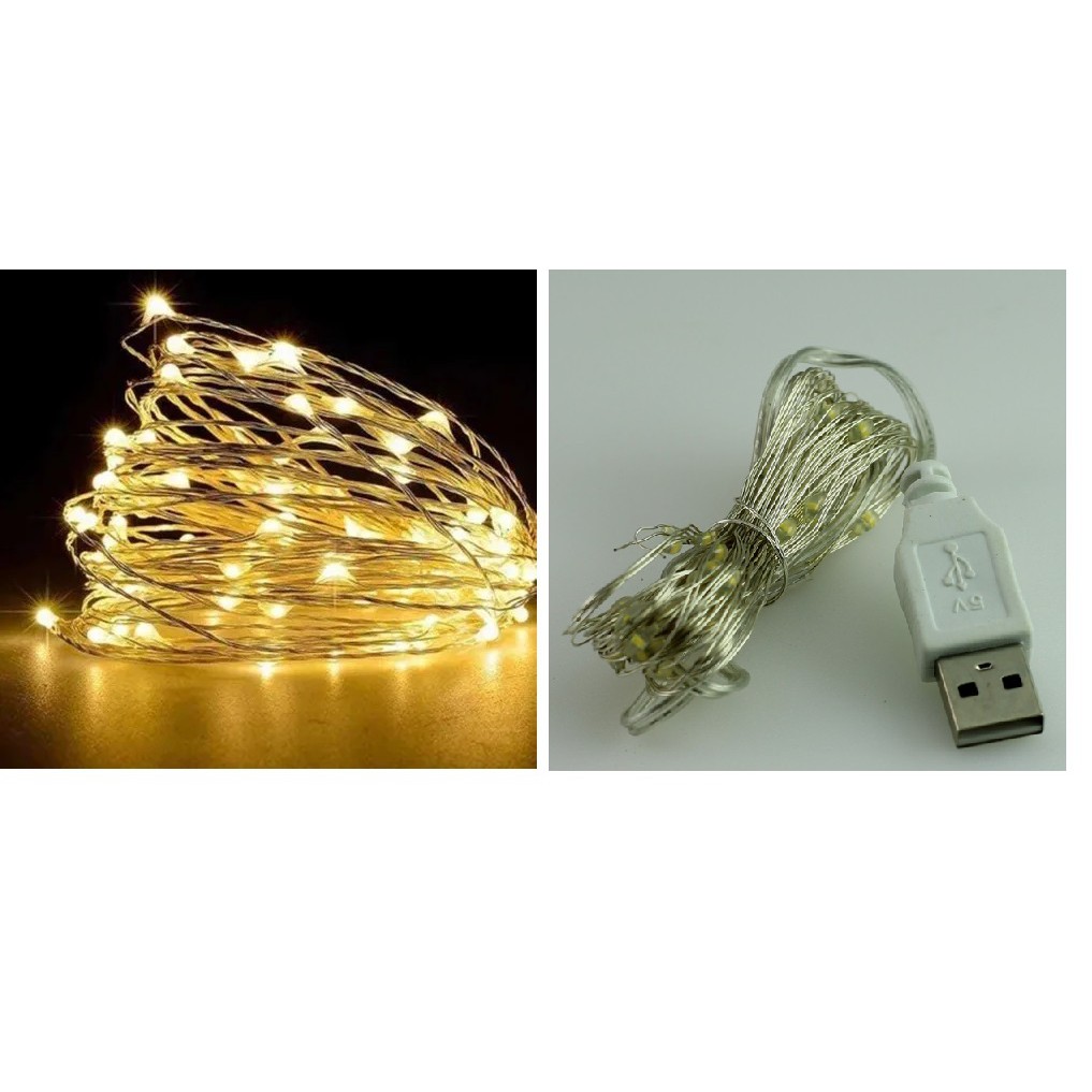 Fio De Fada 5 m-10metros usb 5v Decoração Arame Cobre varias cores / Cobre Prata Cordão