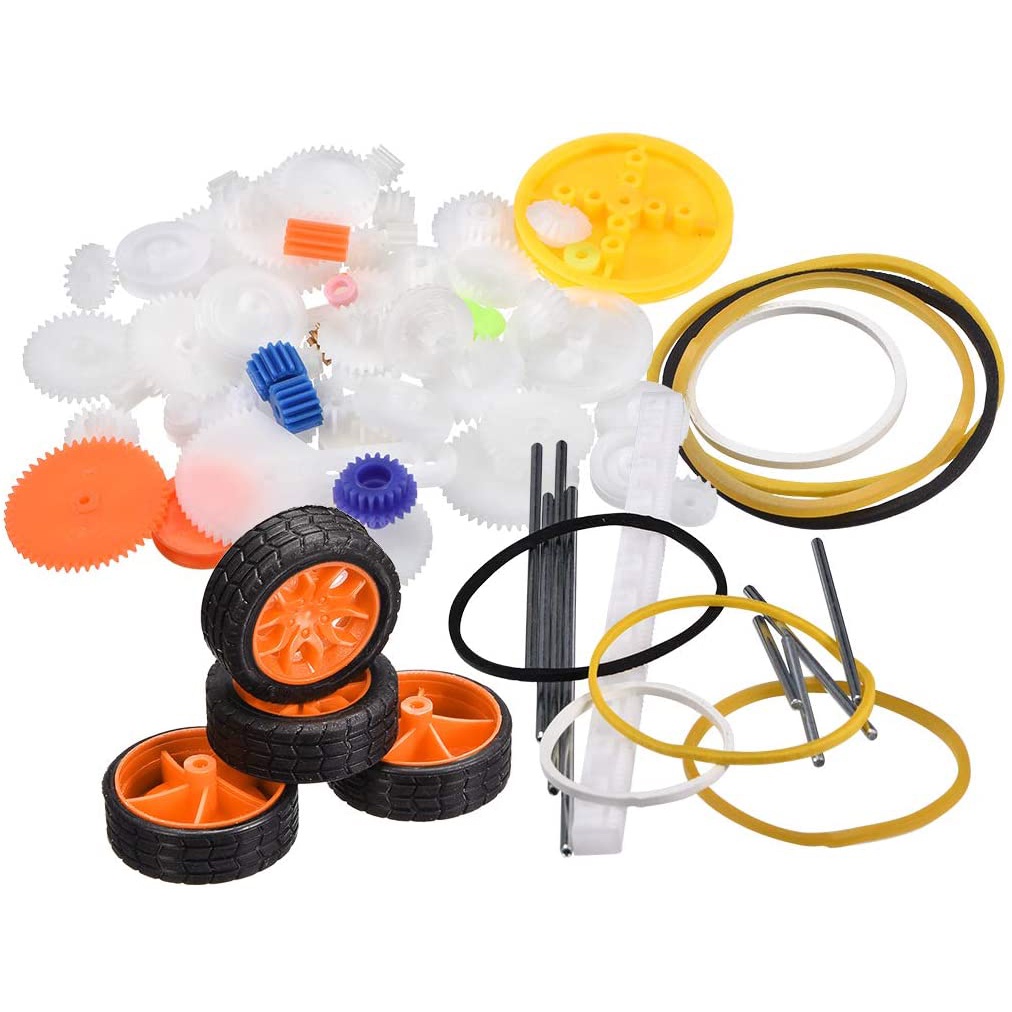 Kit 78 Peças, Engrenagens + rodinhas + polias + eixo metálico P/ Robótica