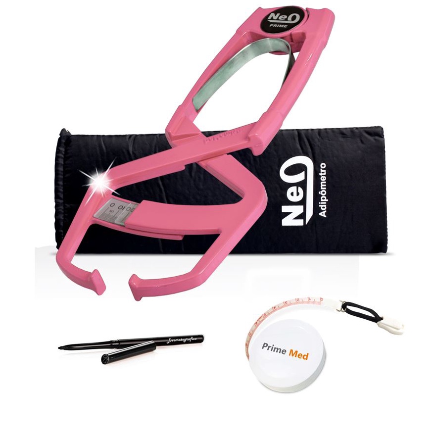 Adipômetro Clínico Neo Prime Rosa + Luva + Trena corporal + Lápis de marcação